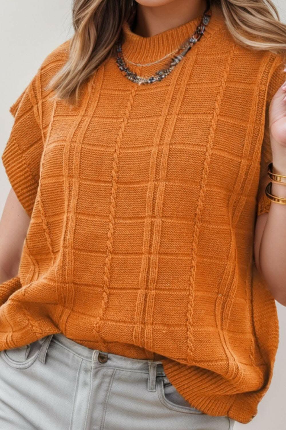 Cozy cap sleeve sweater in soft acrylic