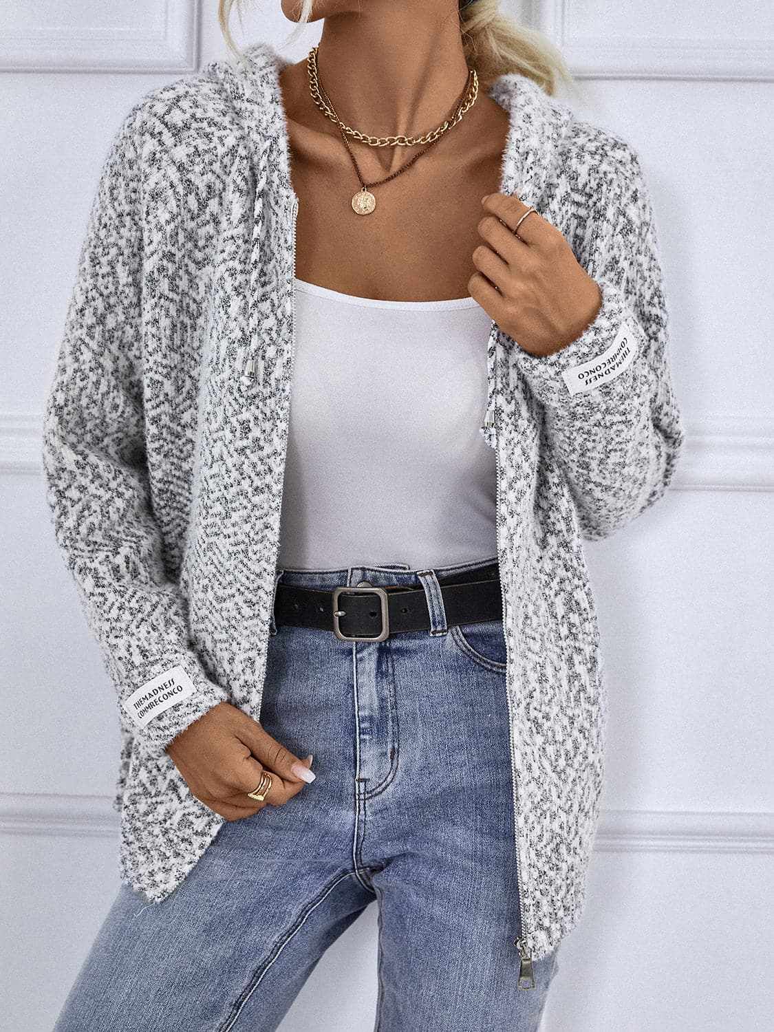 Cozy drawstring zip-up hoodie - Love Salve