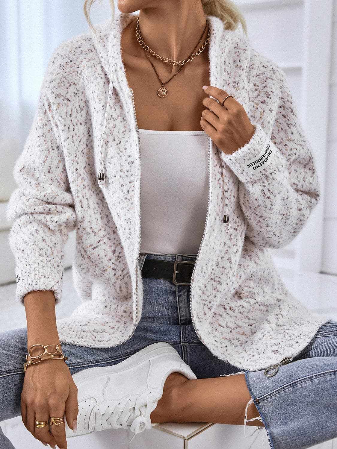 Cozy drawstring zip-up hoodie - Love Salve