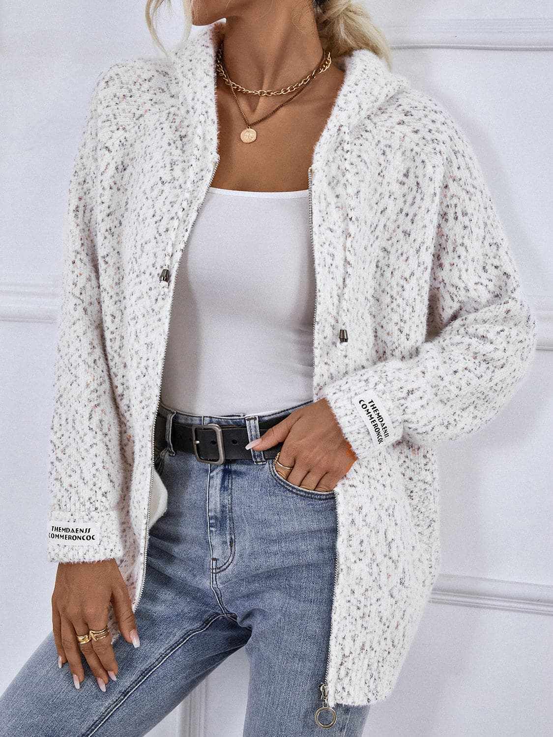 Cozy drawstring zip-up hoodie - Love Salve
