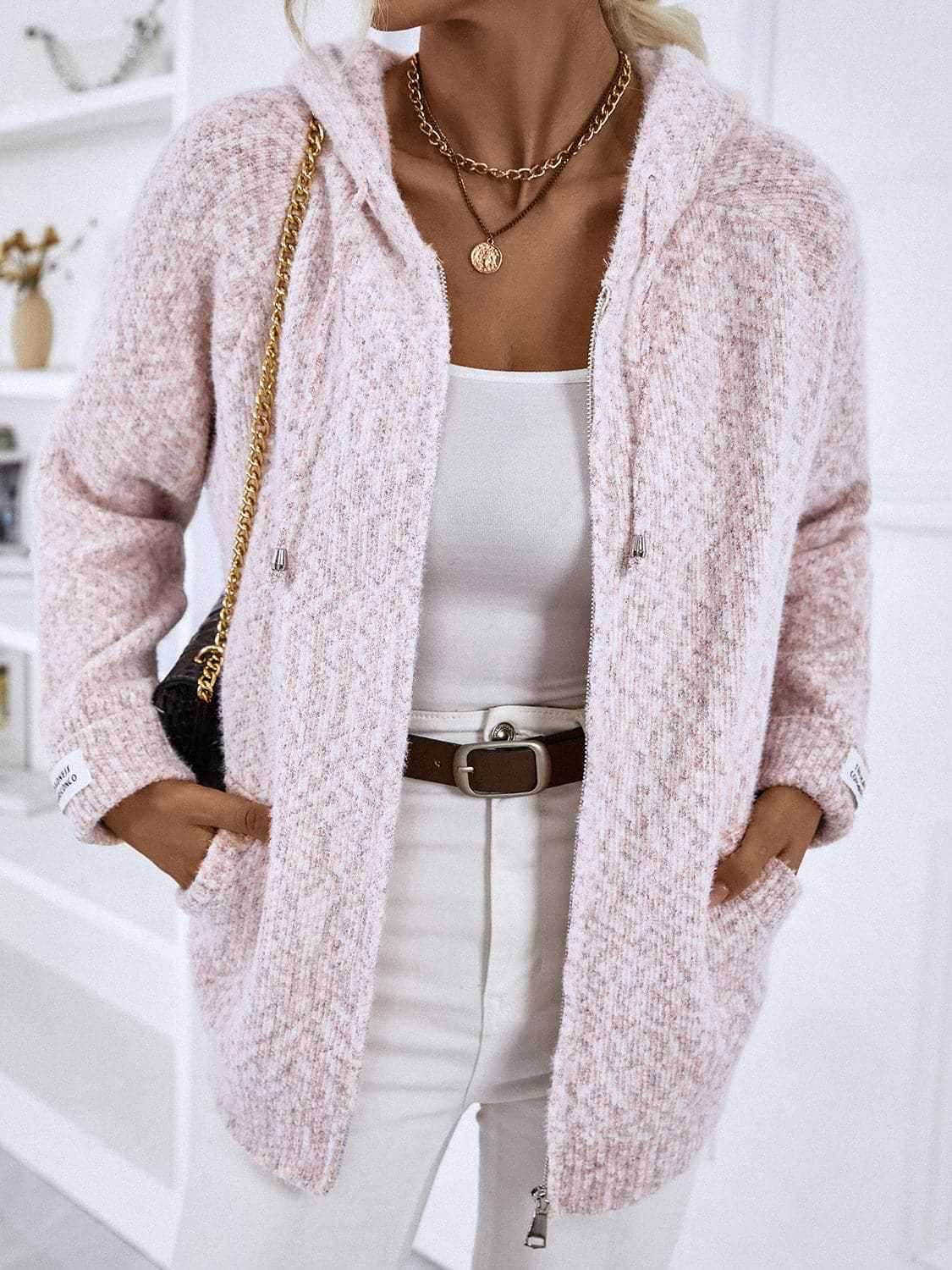 Cozy drawstring zip-up hoodie - Love Salve