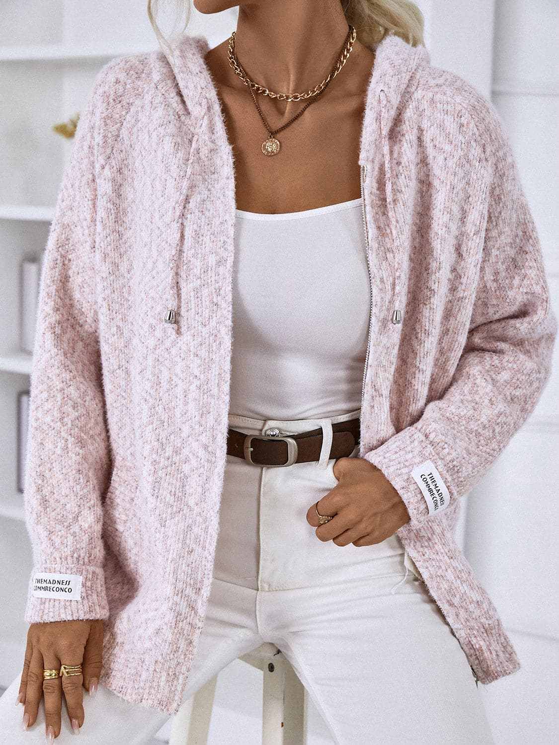 Cozy drawstring zip-up hoodie - Love Salve