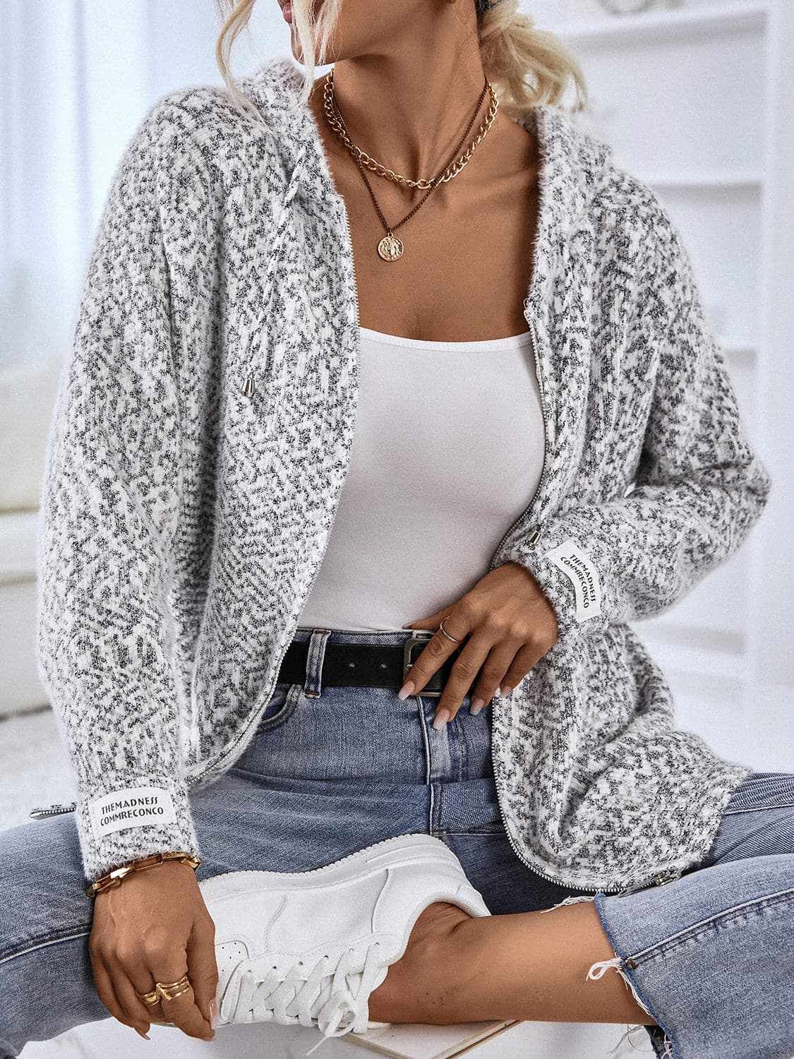 Cozy drawstring zip-up hoodie - Love Salve