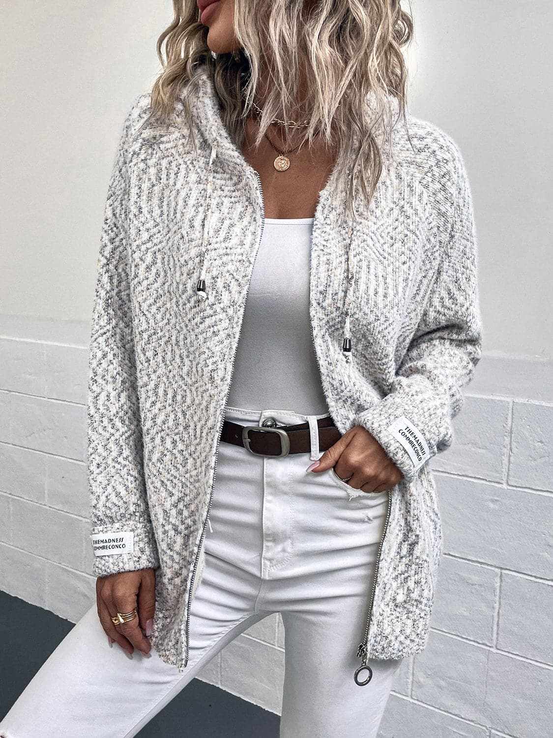 Cozy drawstring zip-up hoodie - Love Salve