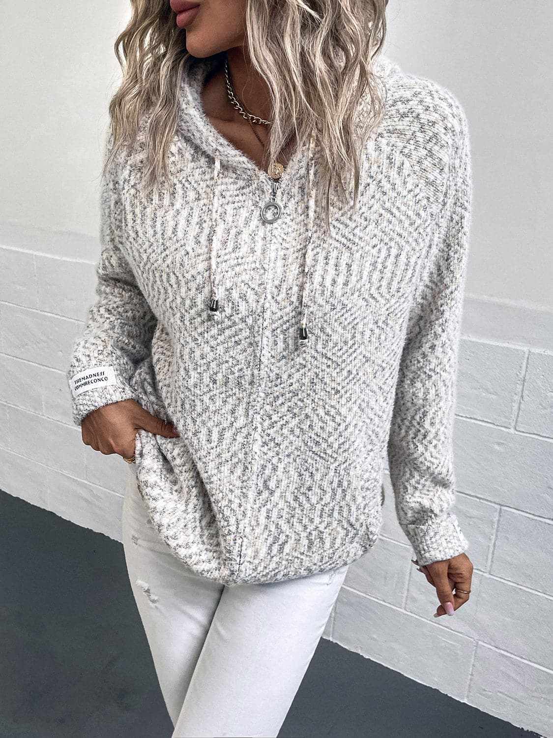 Cozy drawstring zip-up hoodie - Love Salve