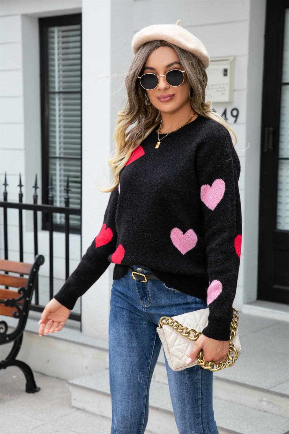 Cozy heart dropped shoulder sweater - Love Salve
