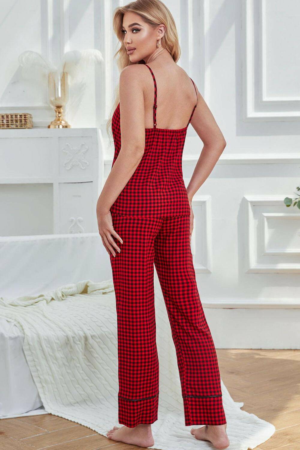 Cozy plaid tie-neck lounge set