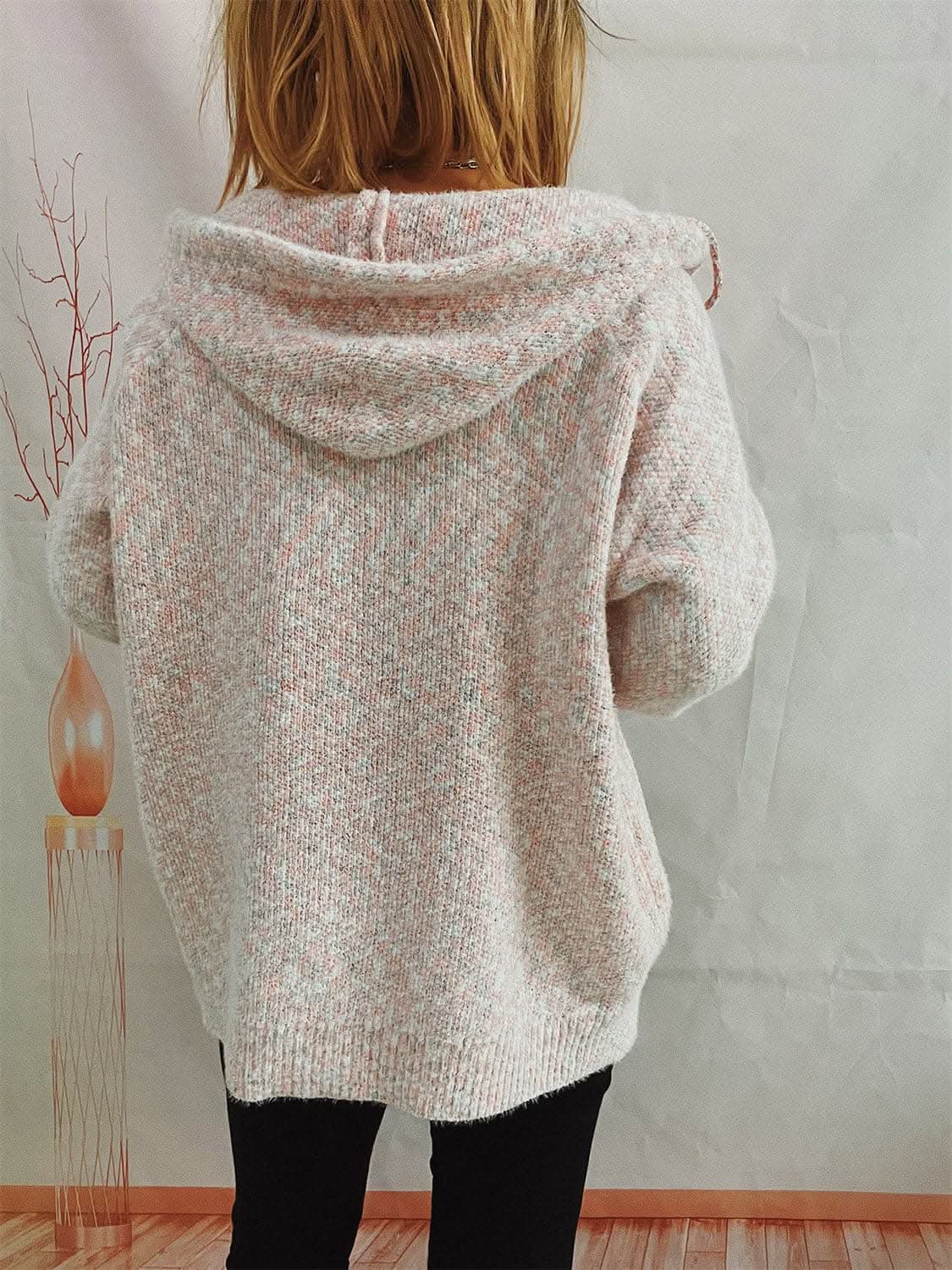 Cozy zip-up hooded sweater with pockets