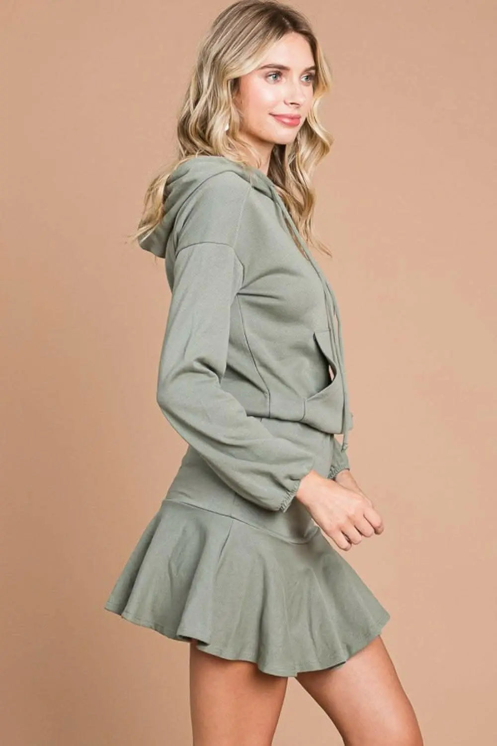 Culture Code Chic Drawstring Hooded Mini Dress with Dropped Shoulder - Love Salve