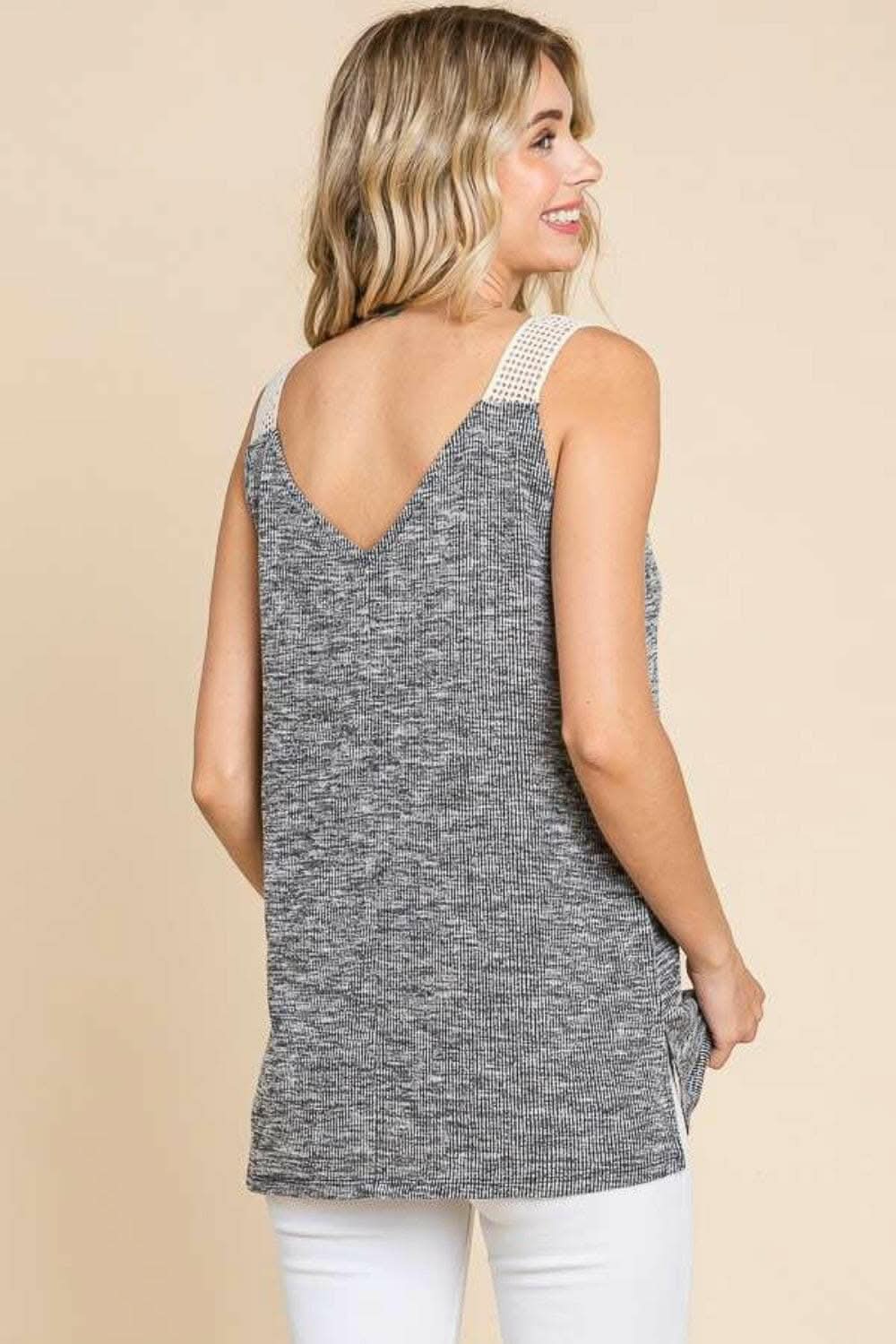 Culture Code Contrast Eyelet Strap Slit Ribbed Tank - Love Salve