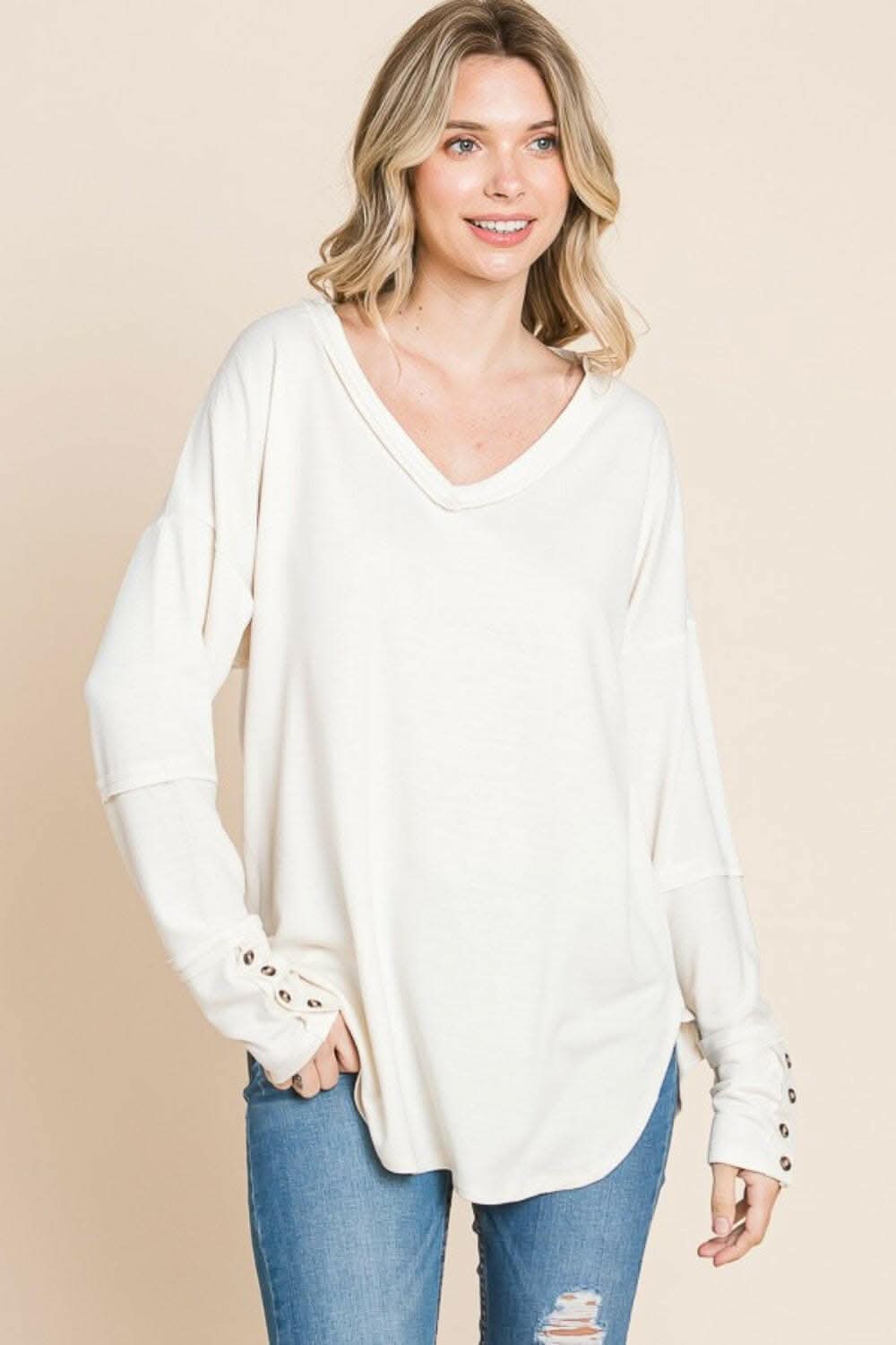 Culture Code Full Size V-Neck Dropped Shoulder Blouse - Love Salve