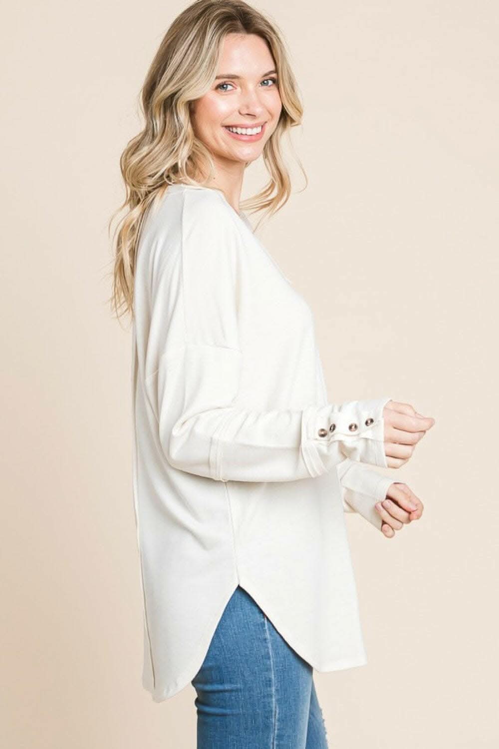 Culture Code Full Size V-Neck Dropped Shoulder Blouse - Love Salve