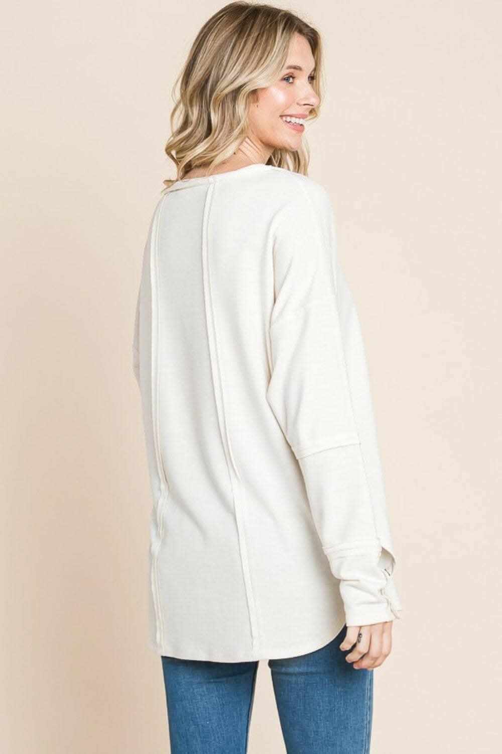Culture Code Full Size V-Neck Dropped Shoulder Blouse - Love Salve