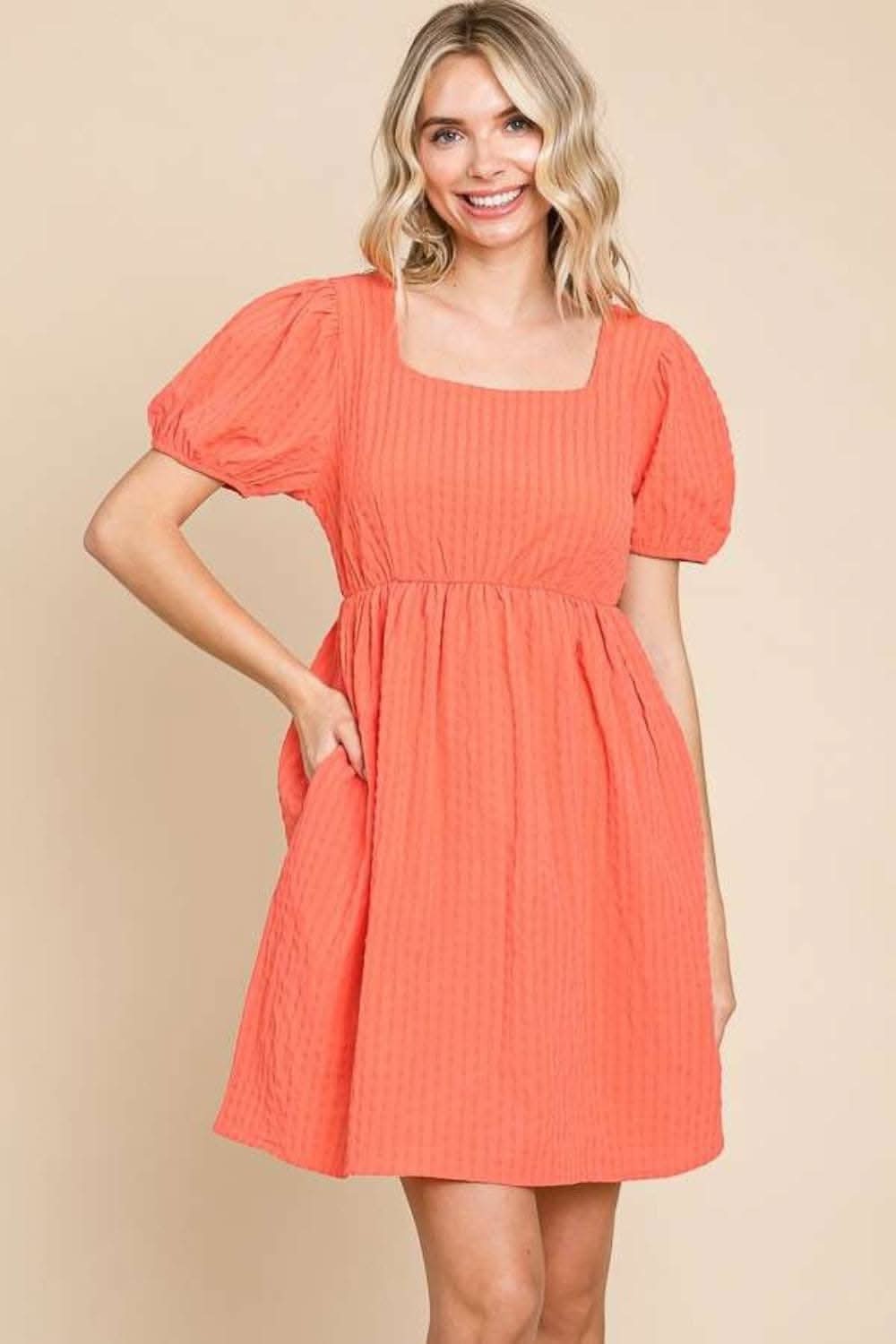 Culture Code Textured Dress - Chic Square Neck Elegance - Love Salve