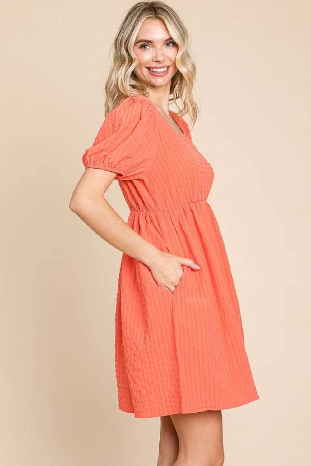 Culture Code Textured Dress - Chic Square Neck Elegance - Love Salve