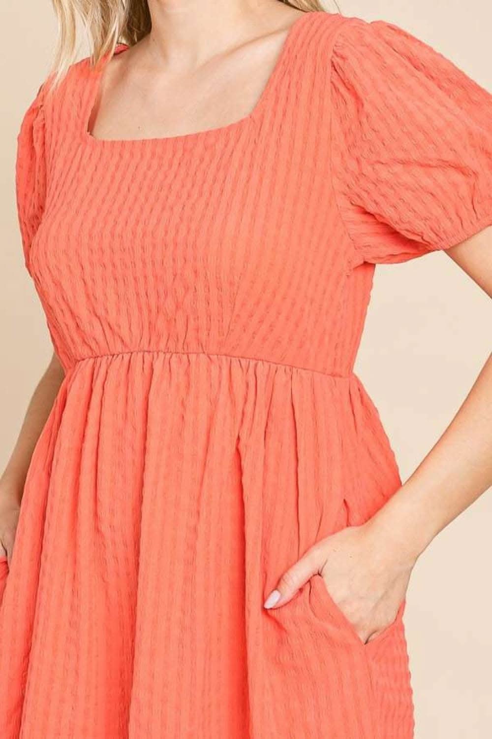 Culture Code Textured Dress - Chic Square Neck Elegance - Love Salve
