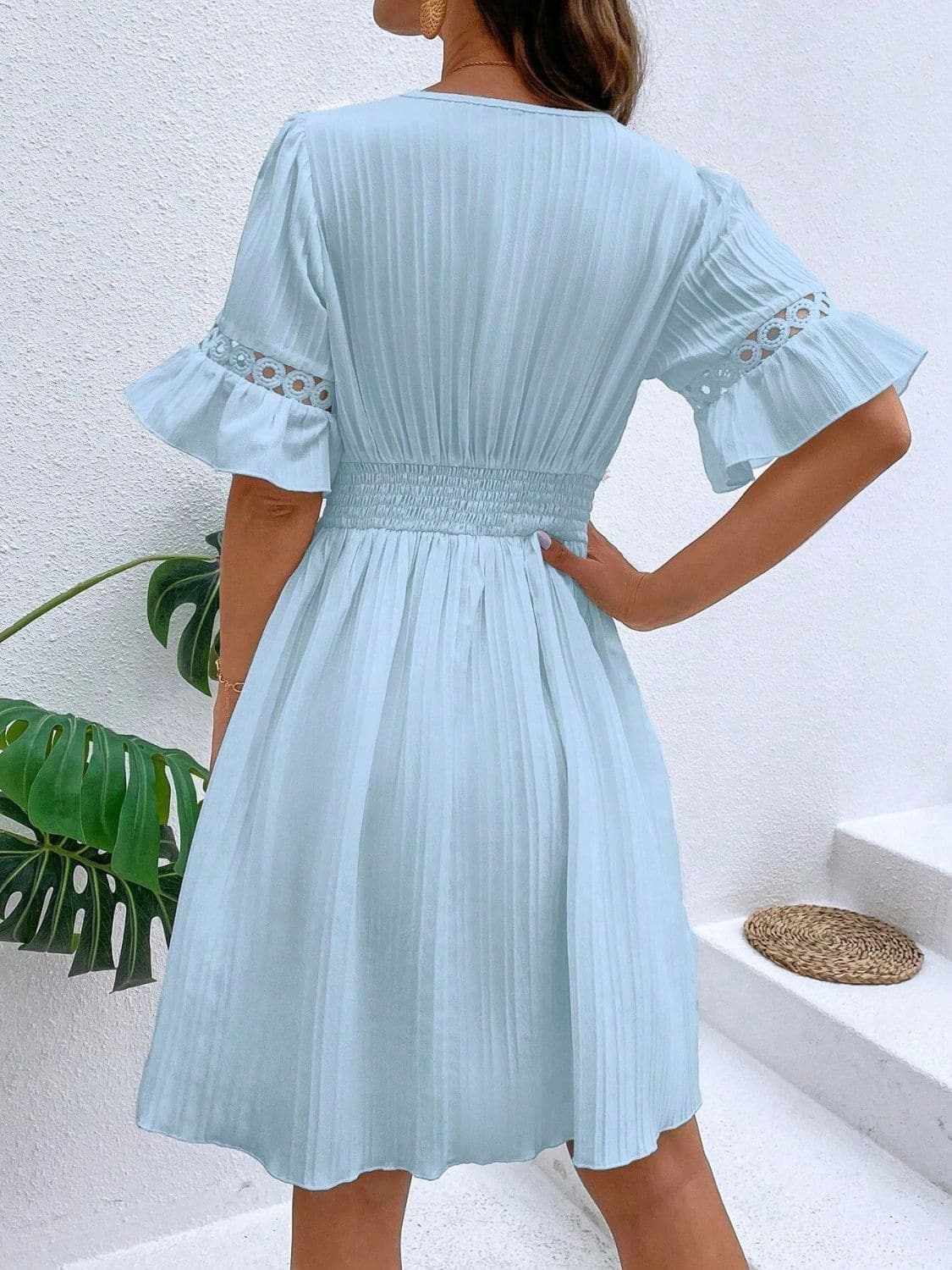 Cutout flounce sleeve mini dress - Love Salve