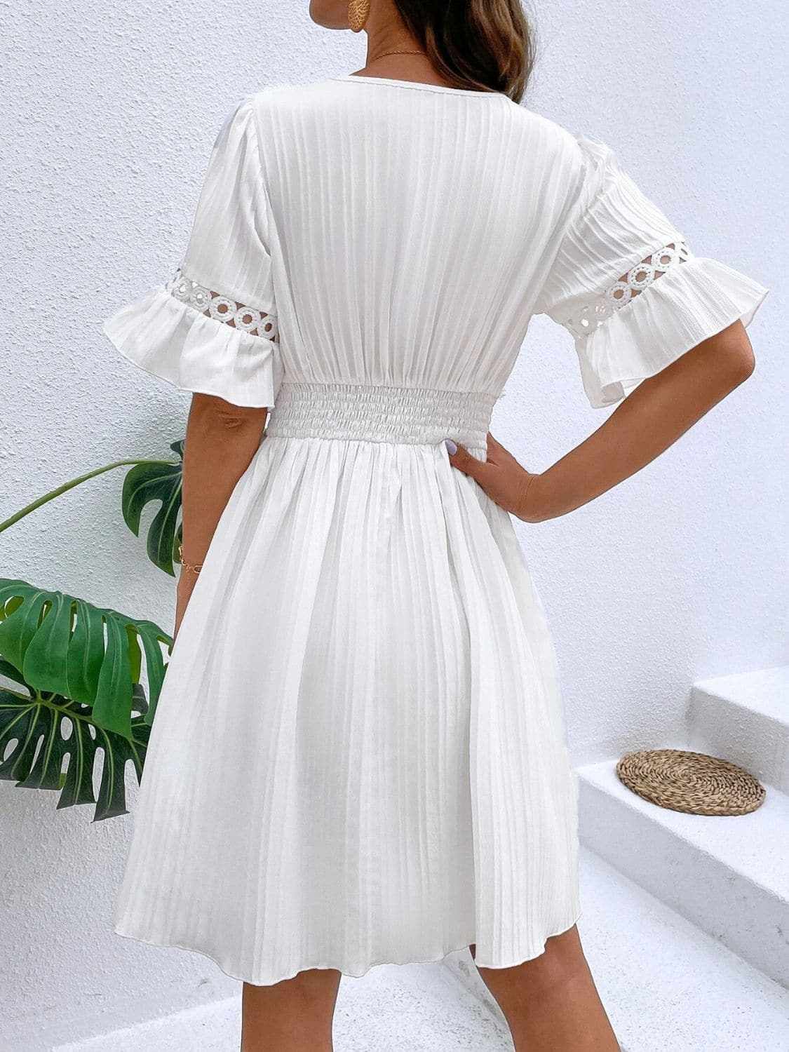 Cutout flounce sleeve mini dress - Love Salve