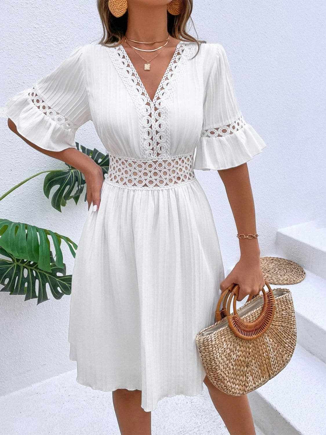 Cutout flounce sleeve mini dress - Love Salve