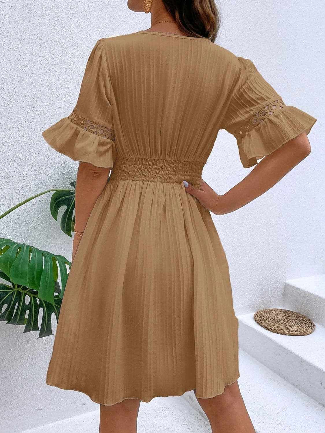 Cutout flounce sleeve mini dress - Love Salve