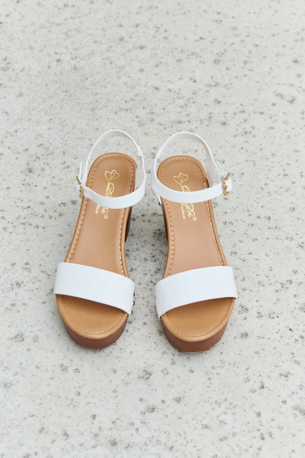 DDK wooden platform strap heels