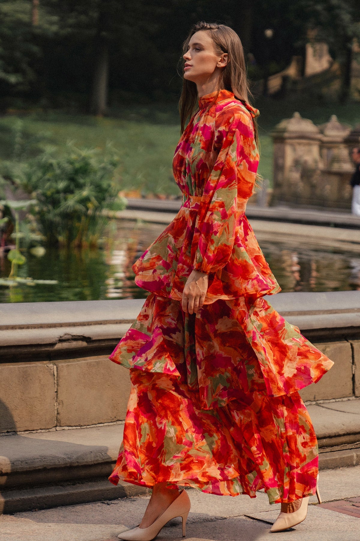 WINDING AUTUMN WOVEN MAXI DRESS