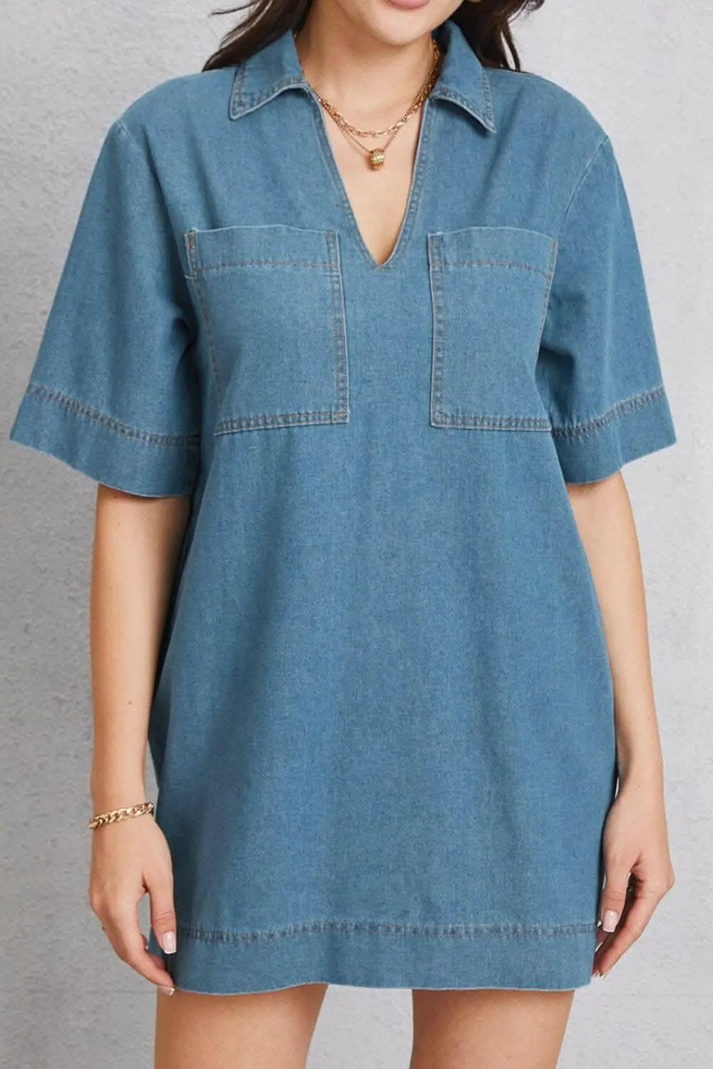 Denim mini dress with pockets - Love Salve