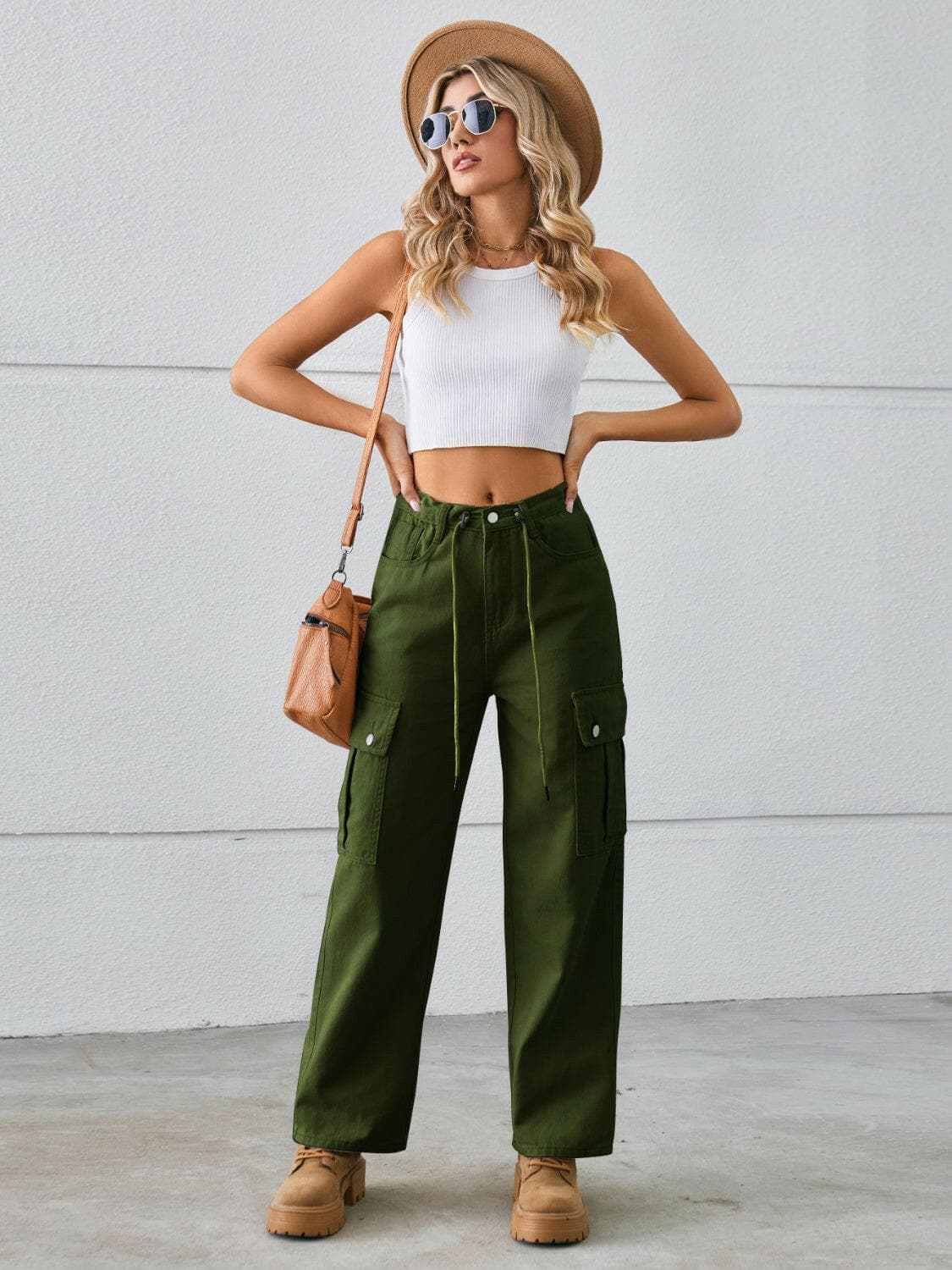 Drawstring cargo jeans - mid-rise style - Love Salve