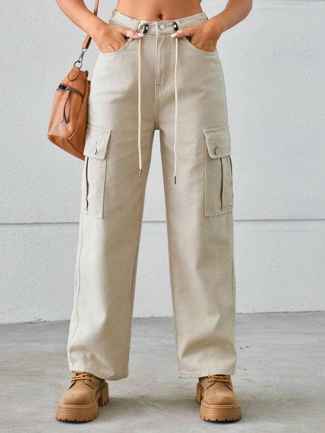 Drawstring cargo jeans - mid-rise style - Love Salve