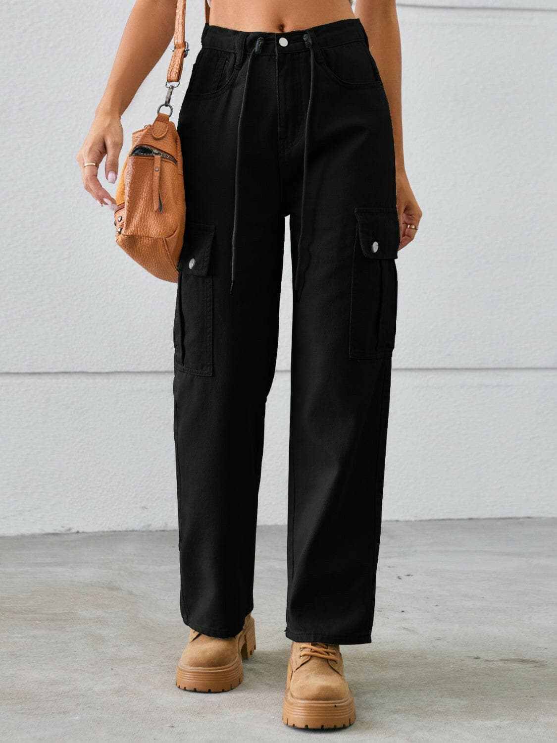 Drawstring cargo jeans - mid-rise style - Love Salve