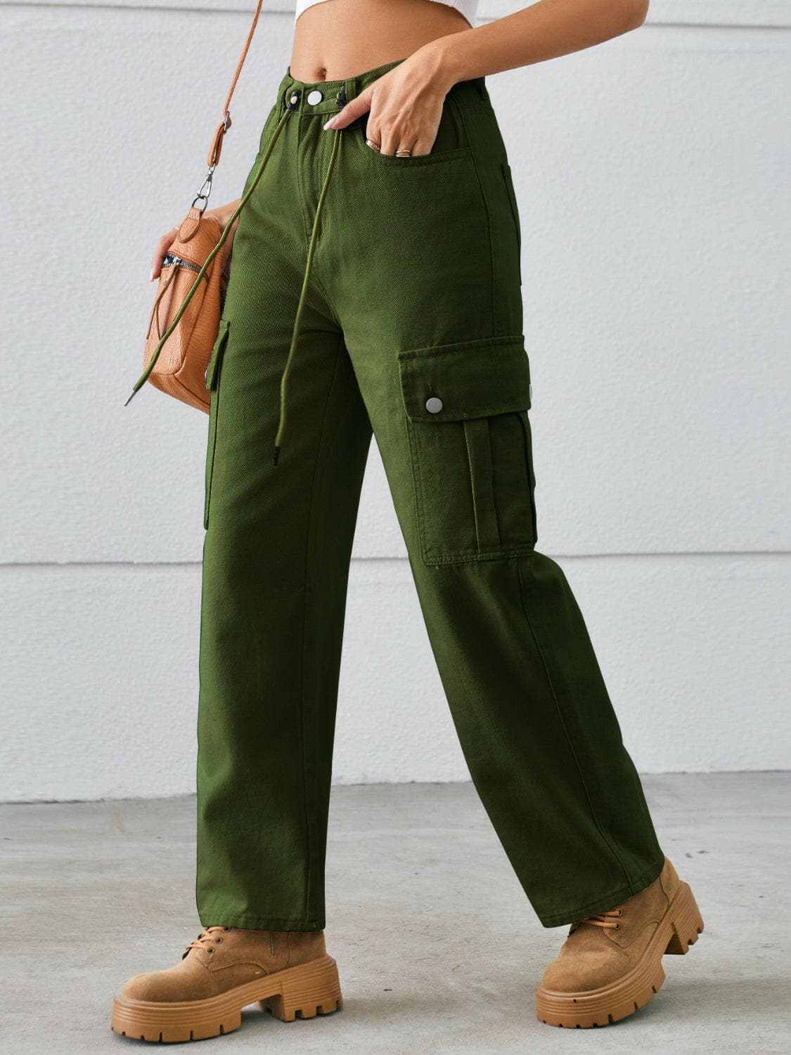 Drawstring cargo jeans - mid-rise style - Love Salve