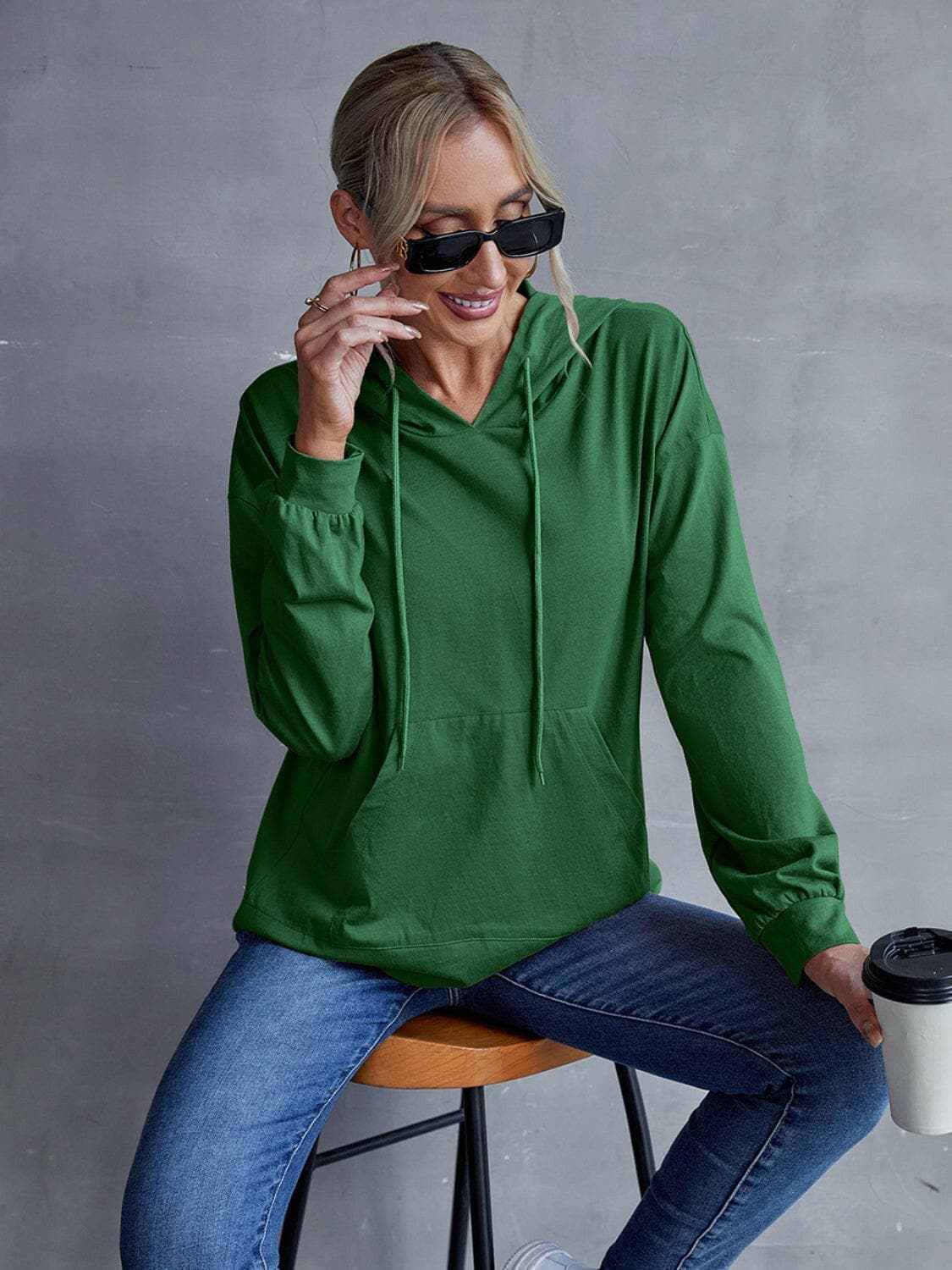 Dropped shoulder hoodie with pockets - Love Salve