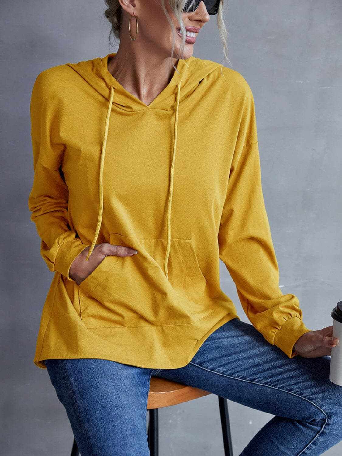Dropped shoulder hoodie with pockets - Love Salve