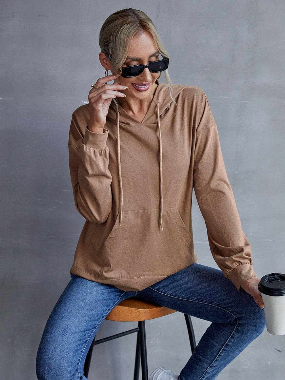 Dropped shoulder hoodie with pockets - Love Salve