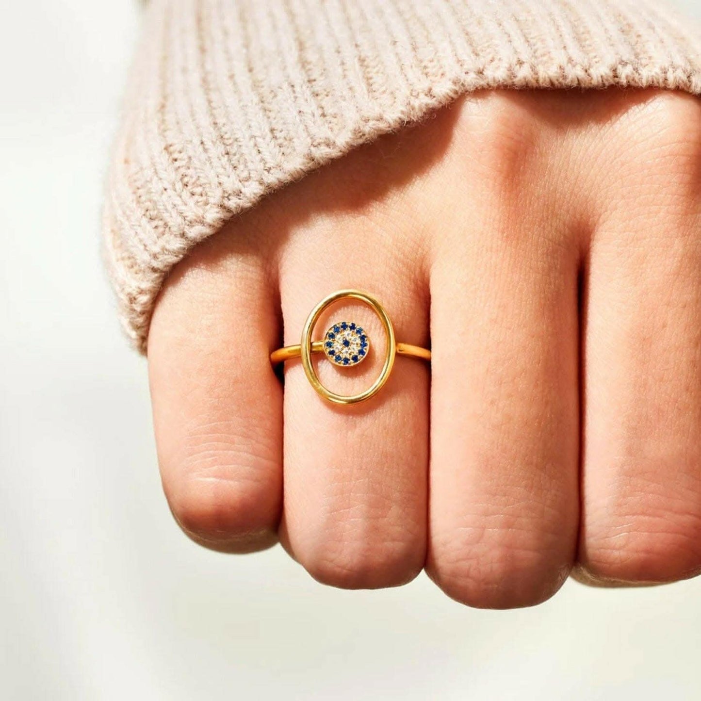 Elegant 925 silver evil eye ring with zircon stones