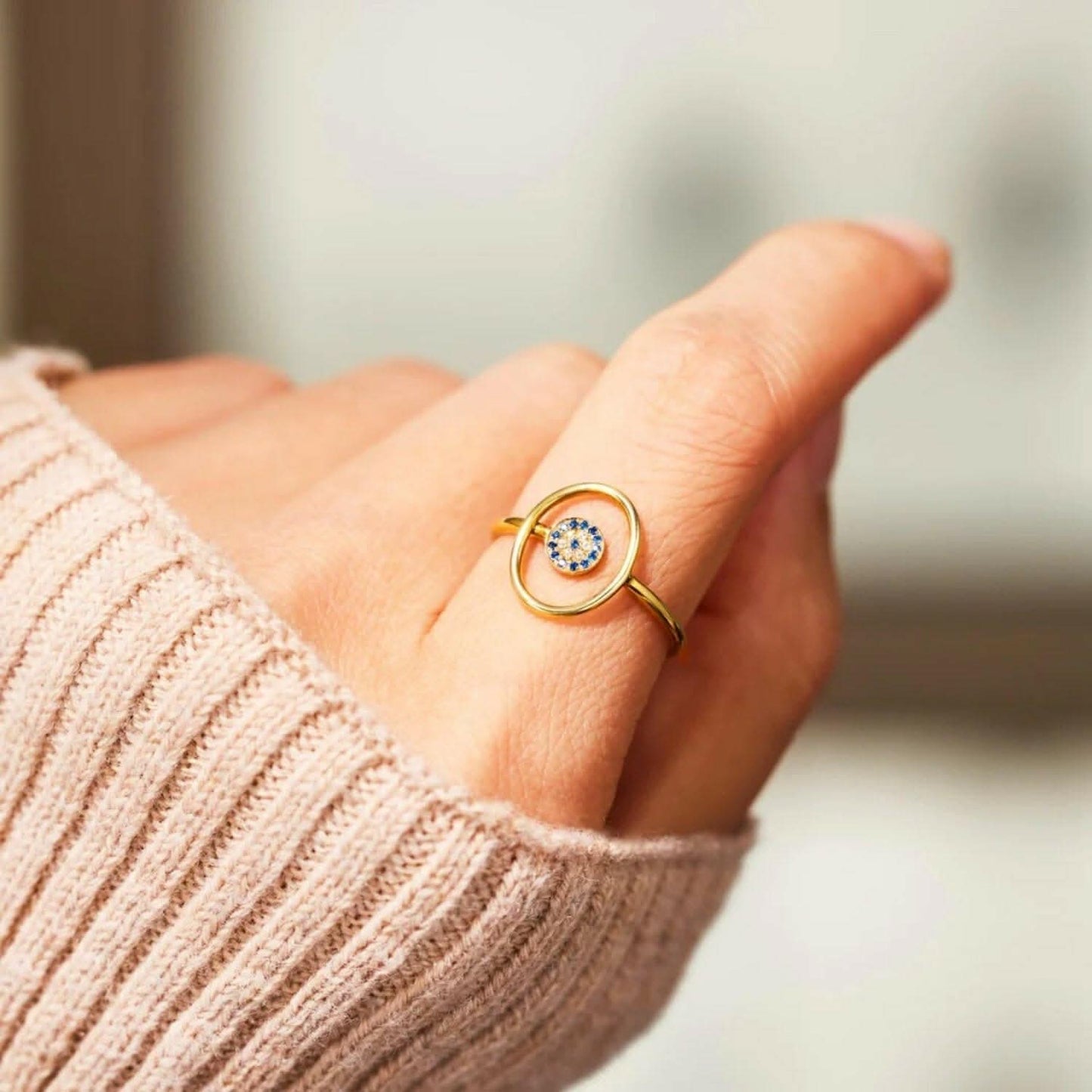 Elegant 925 silver evil eye ring with zircon stones