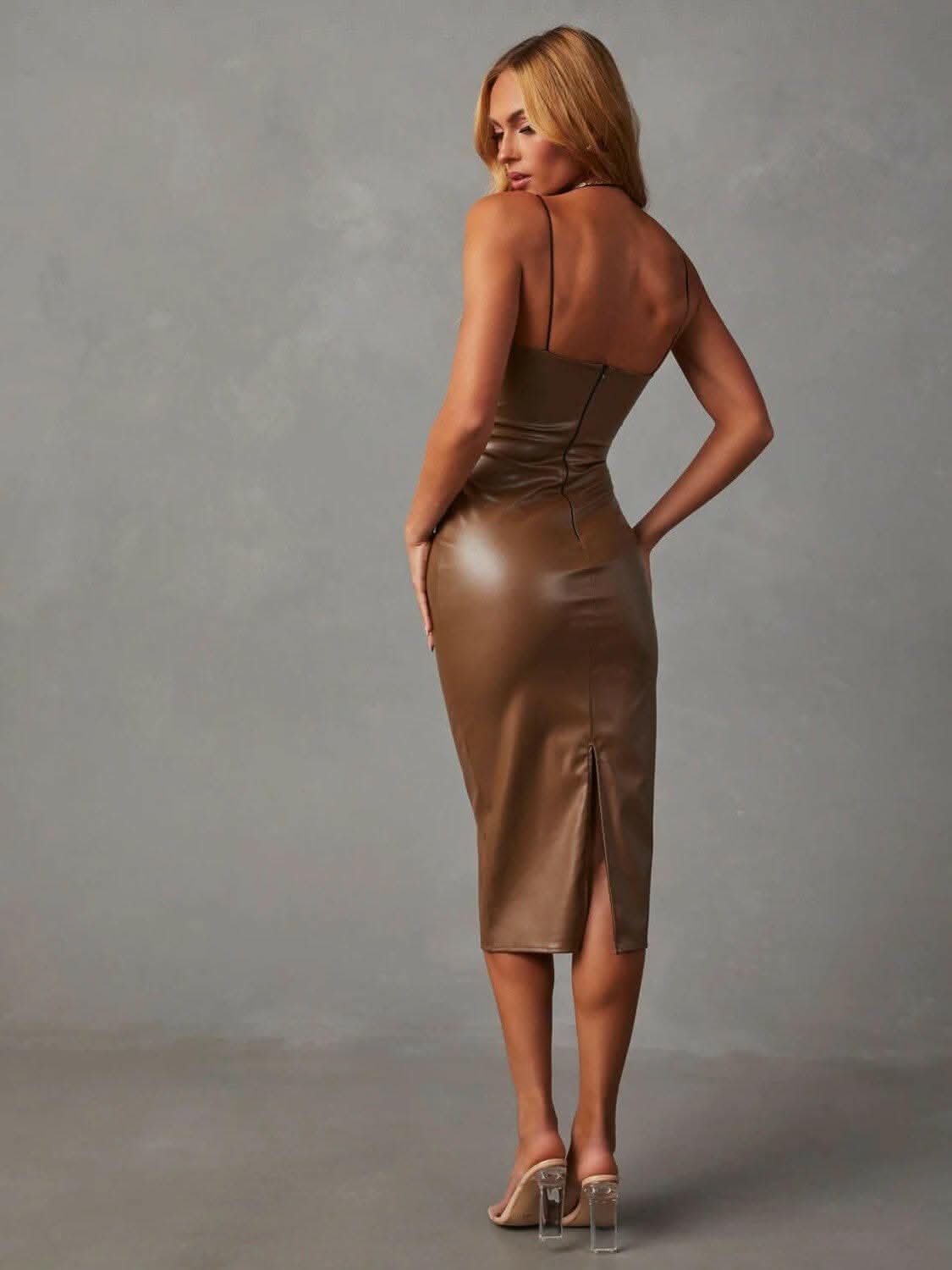 Elegant PU leather midi dress - Love Salve