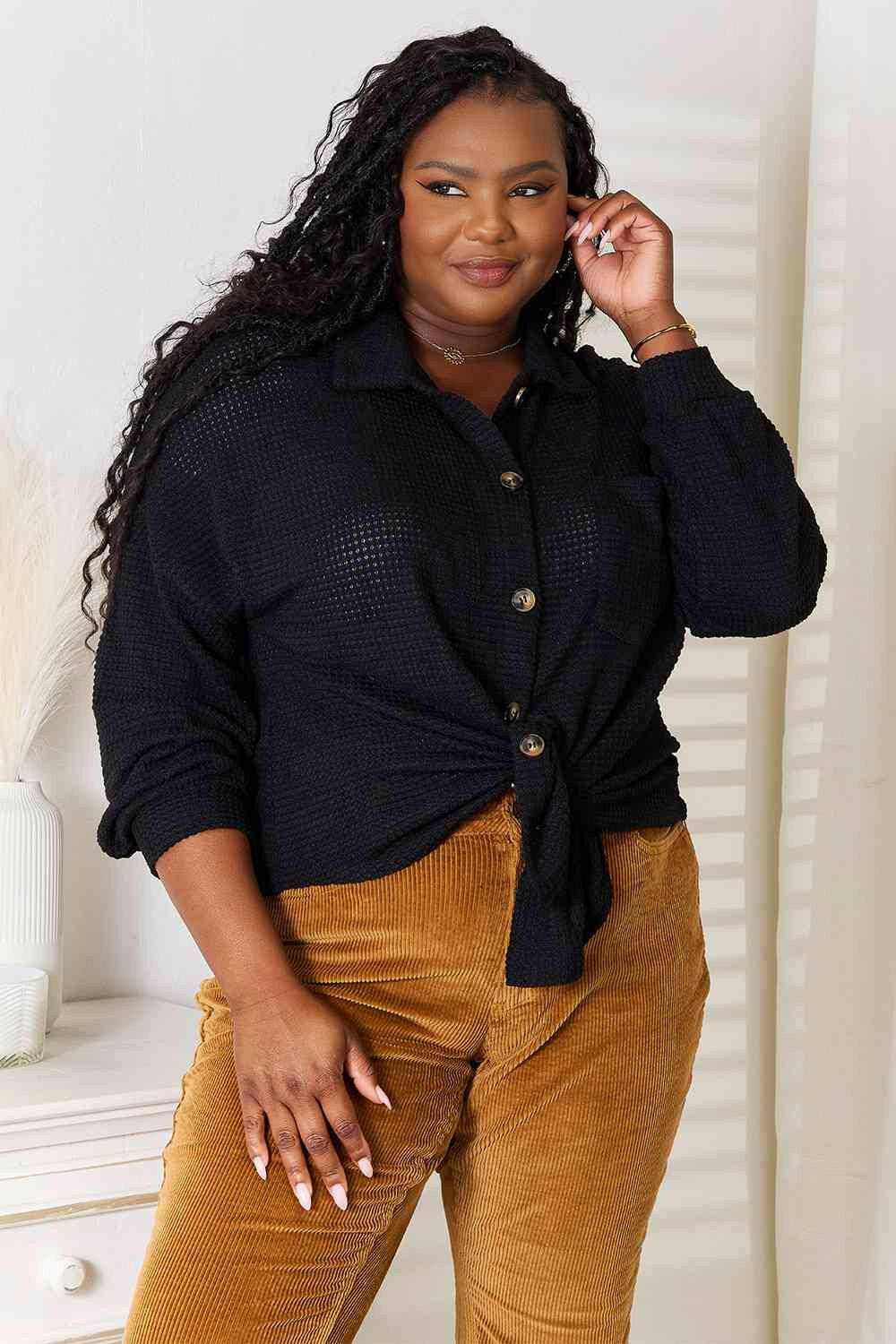 Elegant Waffle-Knit Collared Shirt