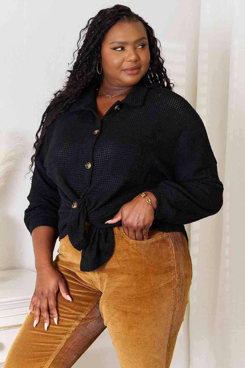 Elegant Waffle-Knit Collared Shirt