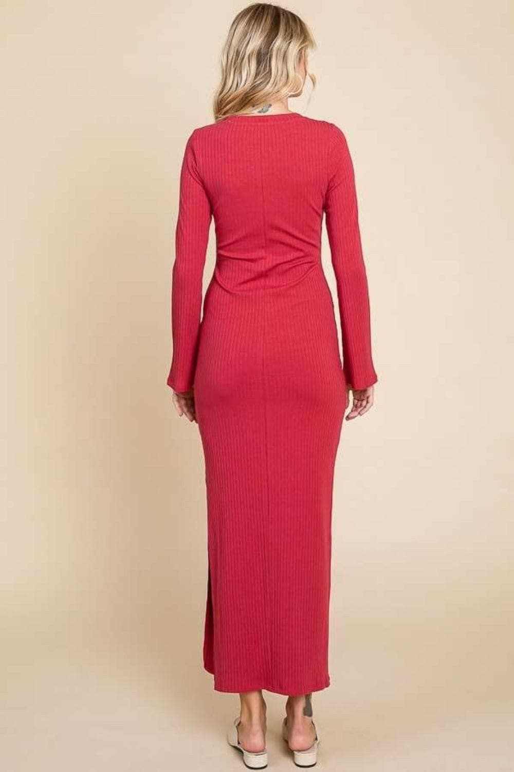 Elegant bodycon maxi dress with bell sleeves - Love Salve