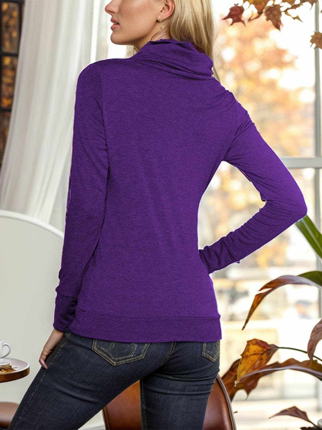Elegant buttoned mock neck blouse - Love Salve