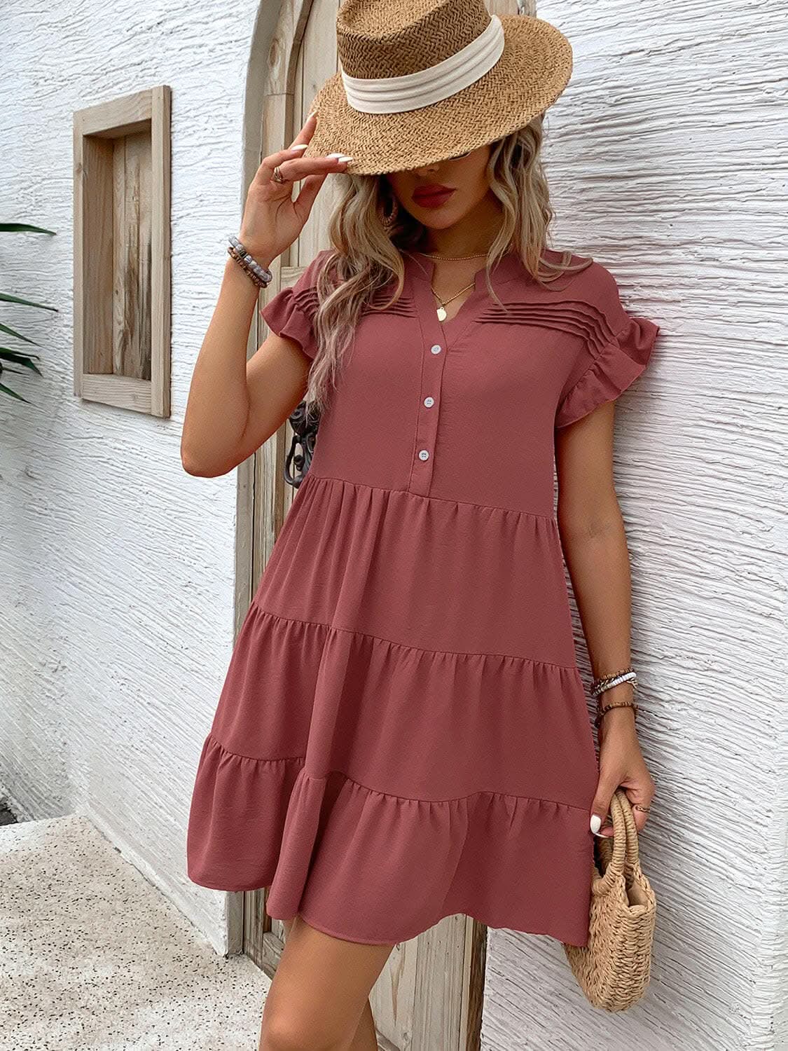 Elegant flounce sleeve mini dress - Love Salve