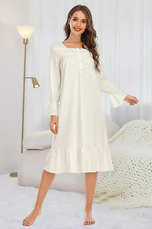 Elegant lace nightgown - ruffled hem - Love Salve