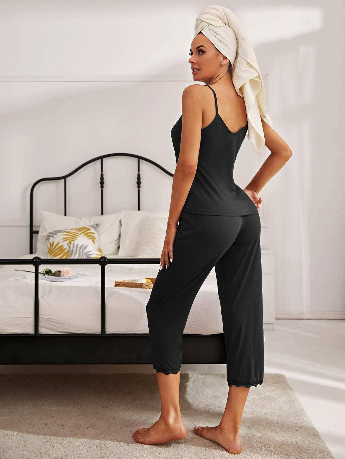 Elegant lace v-neck pajama set - Love Salve