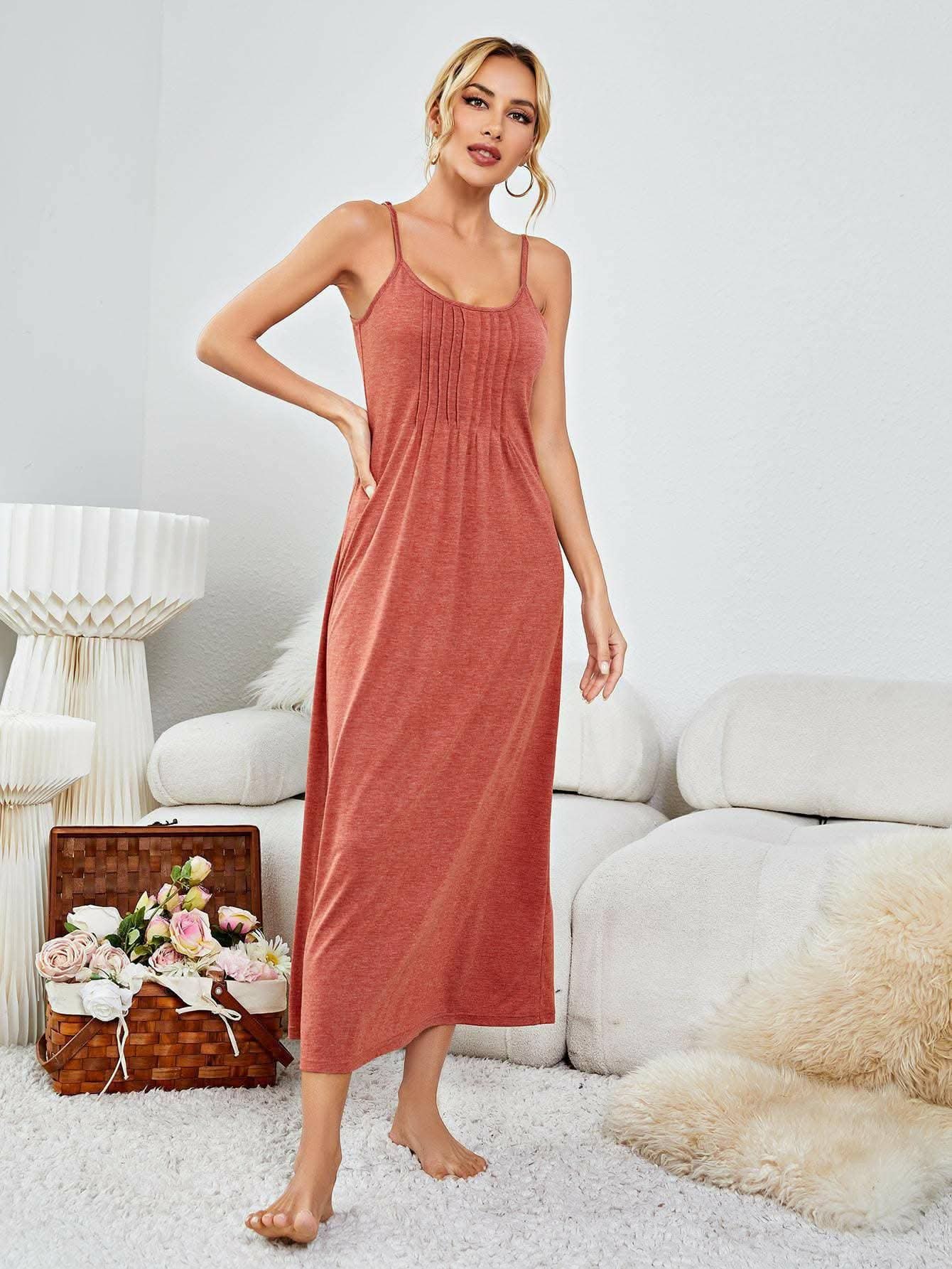 Elegant sleeveless nightgown - scoop neck
