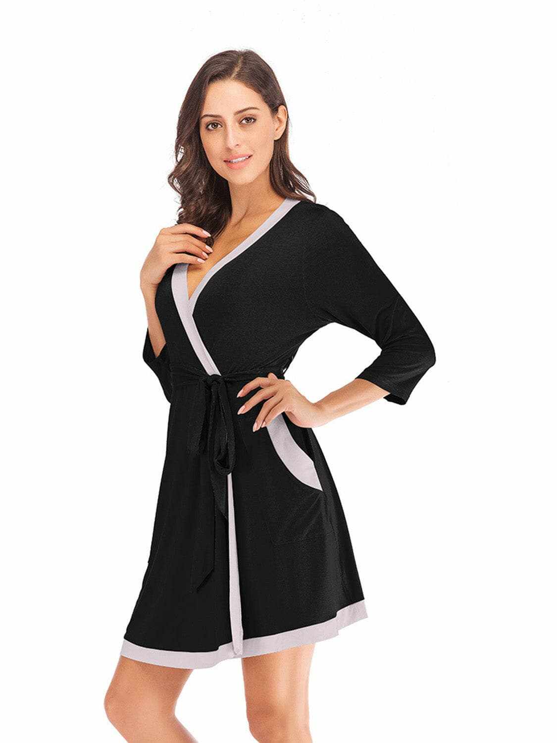 Elegant tie waist robe with pockets - Love Salve