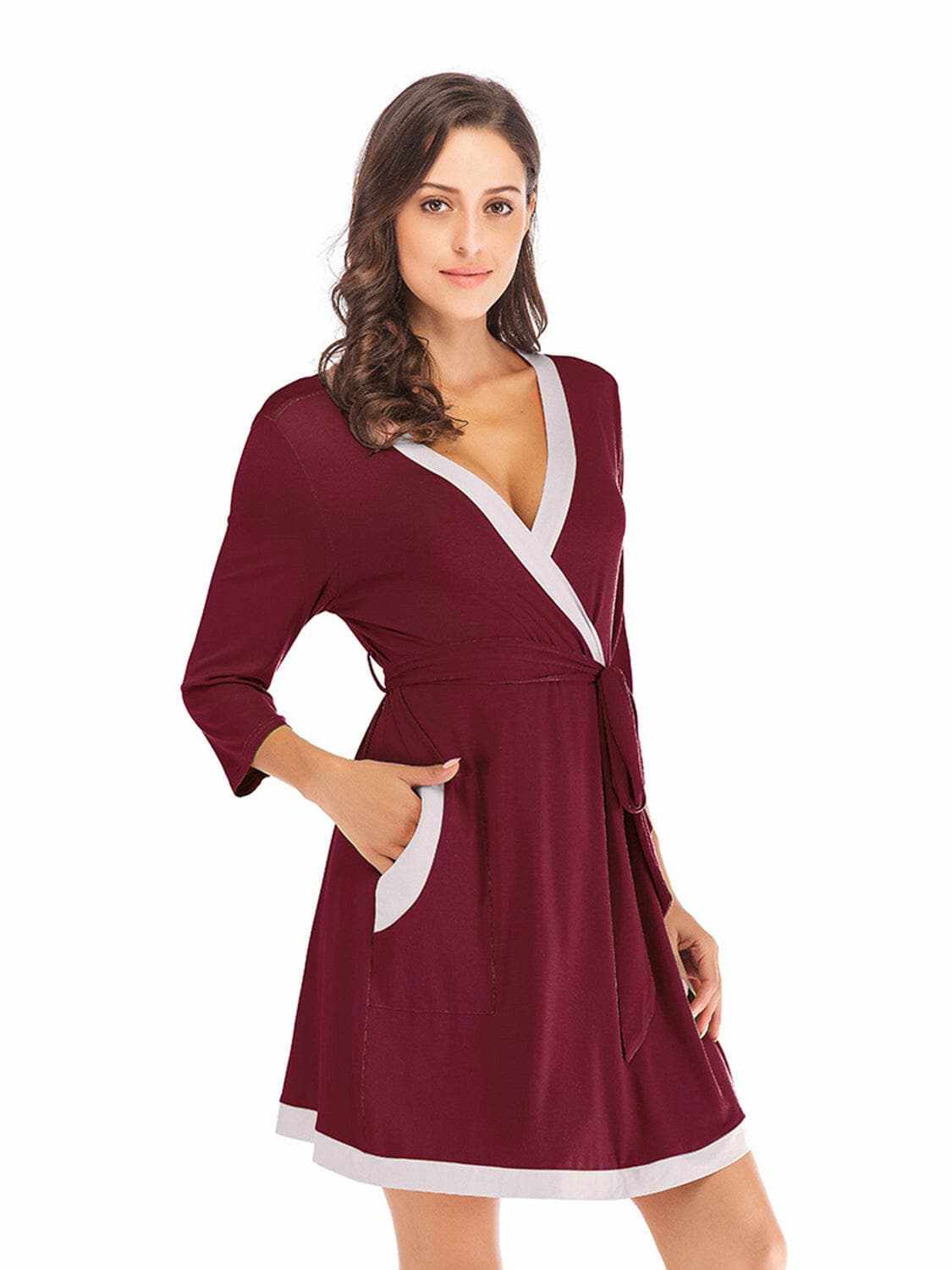 Elegant tie waist robe with pockets - Love Salve