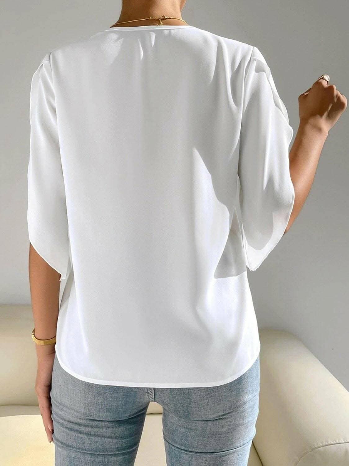 Elegant v-neck short sleeve blouse - Love Salve