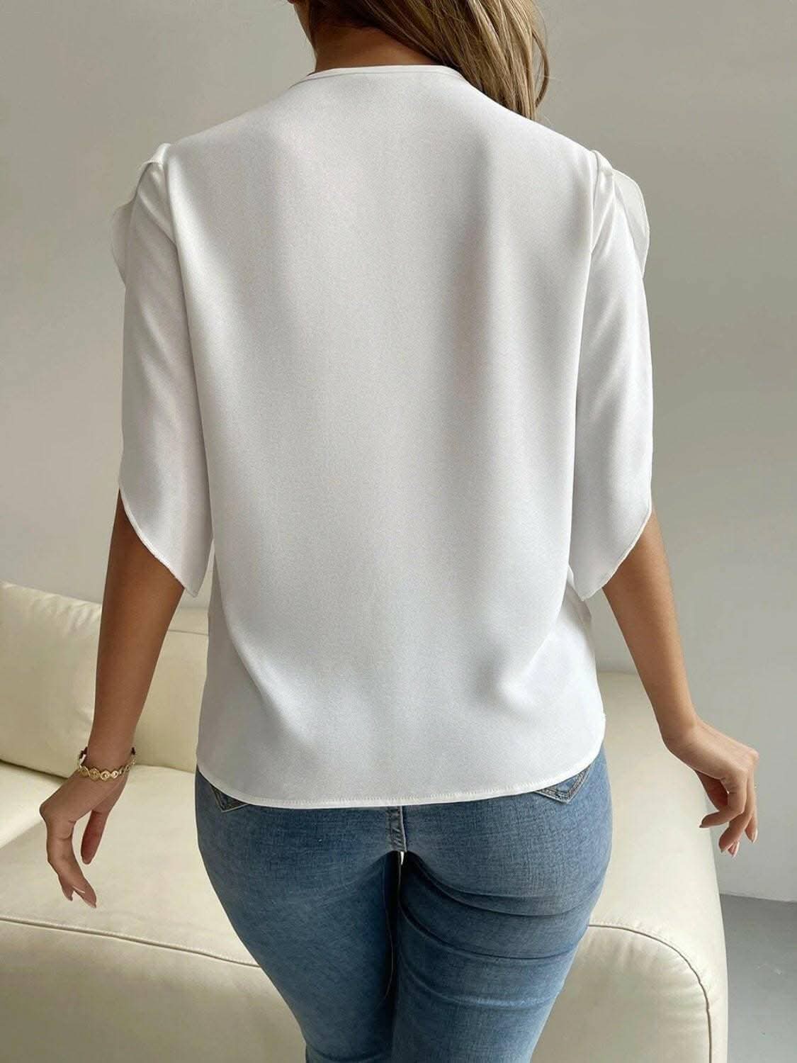 Elegant v-neck short sleeve blouse - Love Salve
