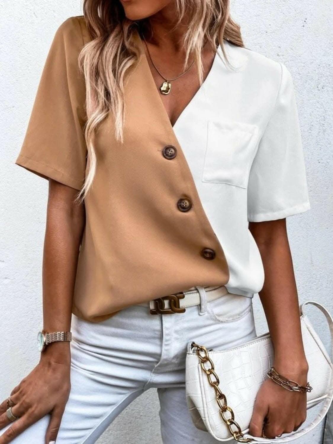 Elegant wrap blouse with buttons - Love Salve